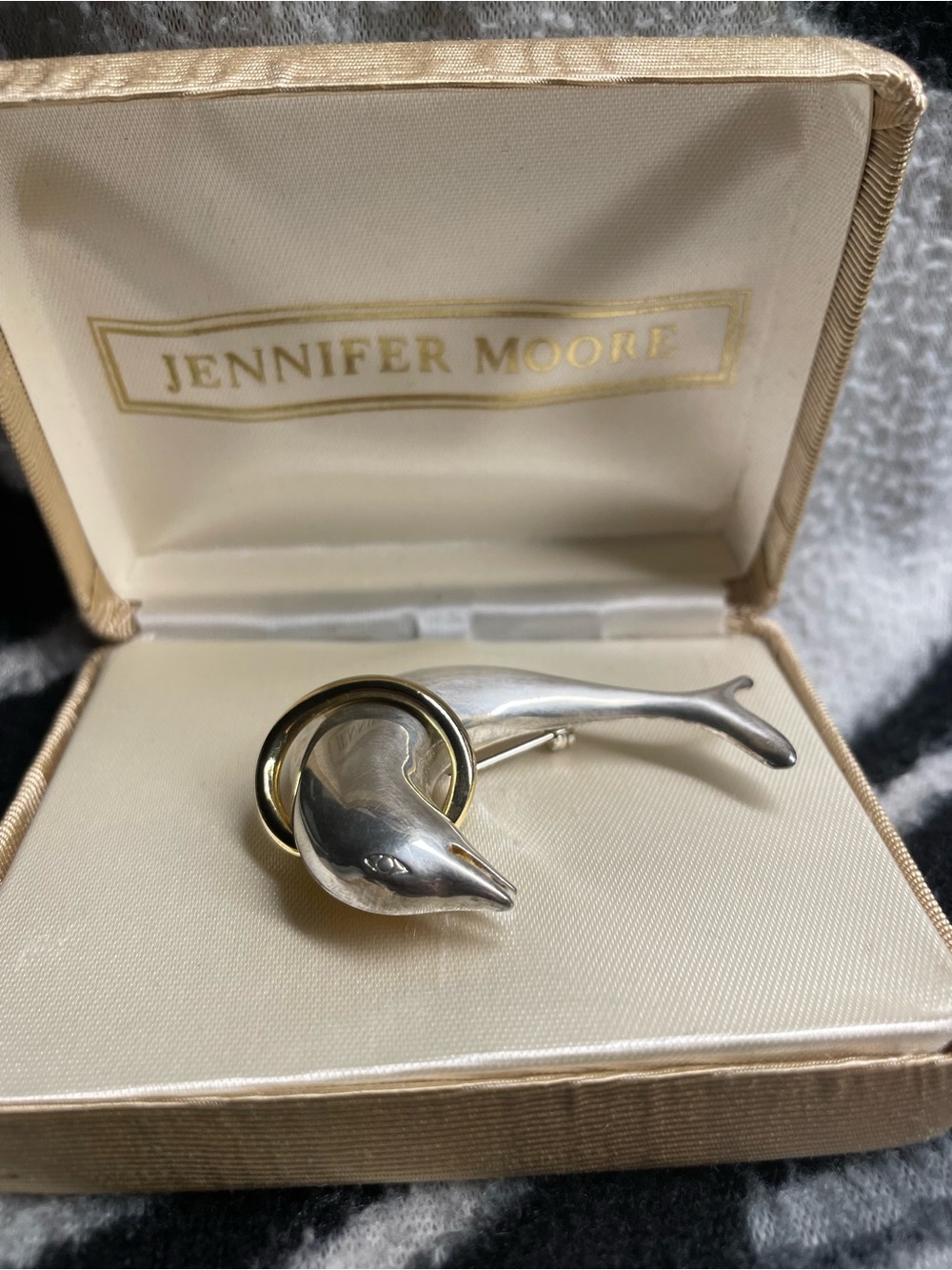Vintage Jennifer Moore Dolphin Brooch Pin Silver Tone